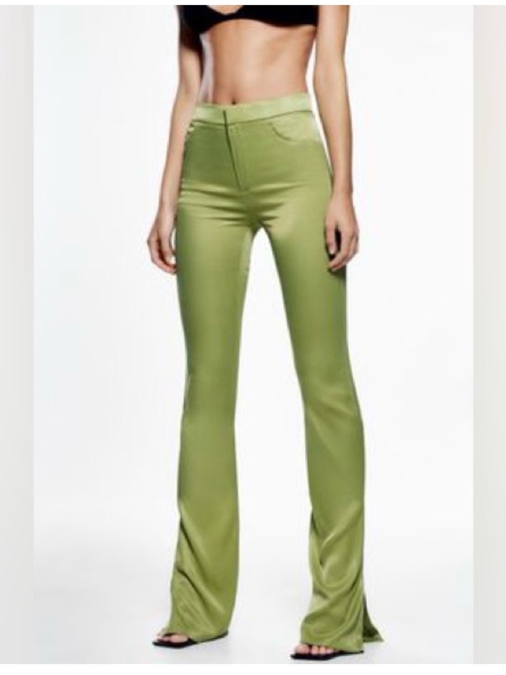 Zara Olive Green High-Rise Flare Trousers